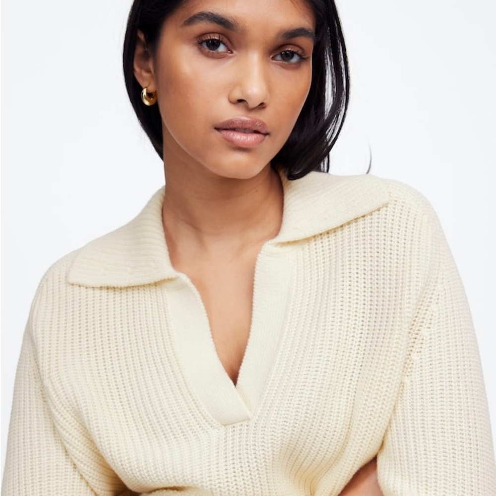Madewell Cashmere Blend Shaker-Stitch Johnny Collar Sweater